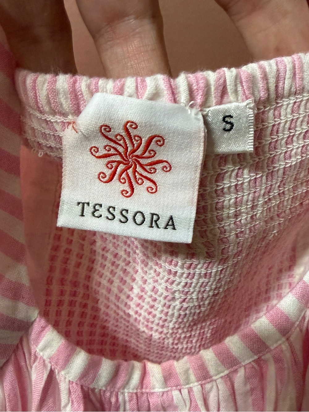 Tessora 100% Cotton Pink White Striped Preppy Cut Out Halter Maxi Dress Small - Picture 15 of 16